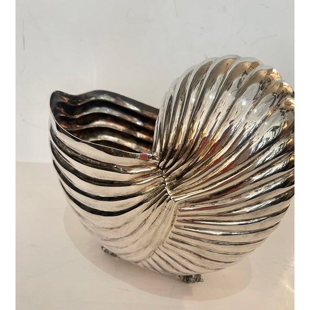 Vintage Large Silver Plate Nautilus Champagne Bottle Cooler/Planter For Sale In West Palm - Image 6 of 14