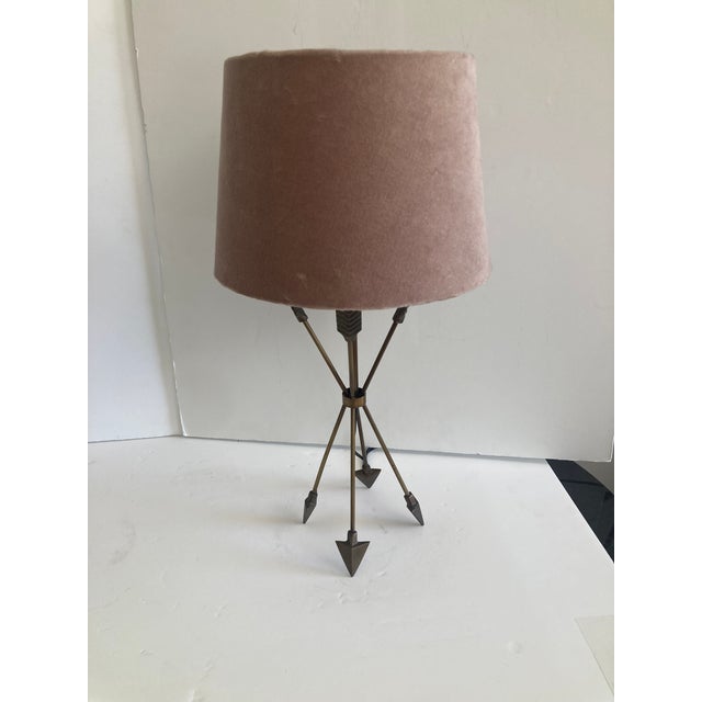 1960s French Empire Arrow Table Lamp With Velvet Shade For Sale - Image 9 of 9