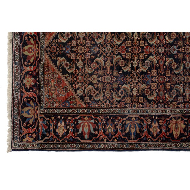 Designed Antique Malayer Persian Scatter Wool Rug in Dark Blue For Sale - Image 4 of 7