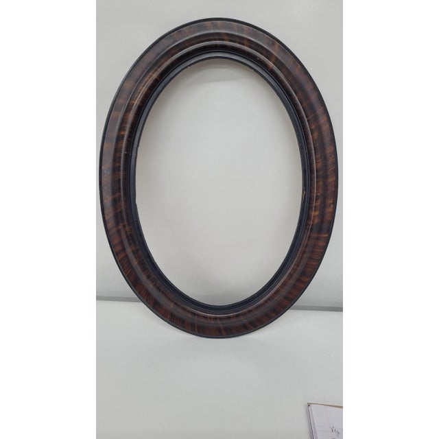 1930 Oval Wood Picture Frame Surround 24" Faux Tortoise Shell, Old World Portrait Display For Sale - Image 9 of 13
