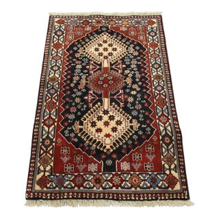 Yalameh Rug 2’9” X 4′ Blue Wool Vintage Tribal Hand-Knotted Oriental Carpet For Sale