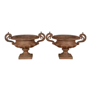 Pair of French Cast Iron Garden Urns
