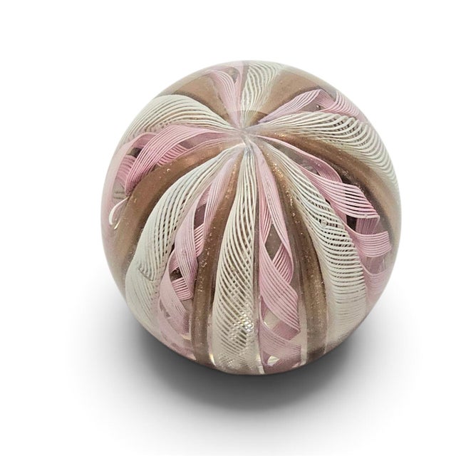 Murano Mid Century Murano Zanfirico Latticino Art Glass Paperweight 3" For Sale - Image 4 of 14