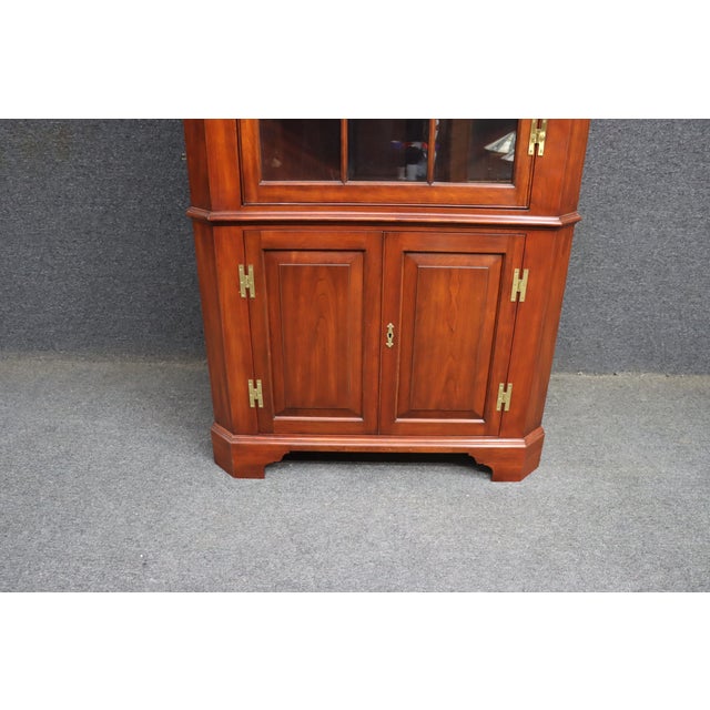 Wood Henkel Harris Cherry Lighted Corner Cabinet For Sale - Image 7 of 13