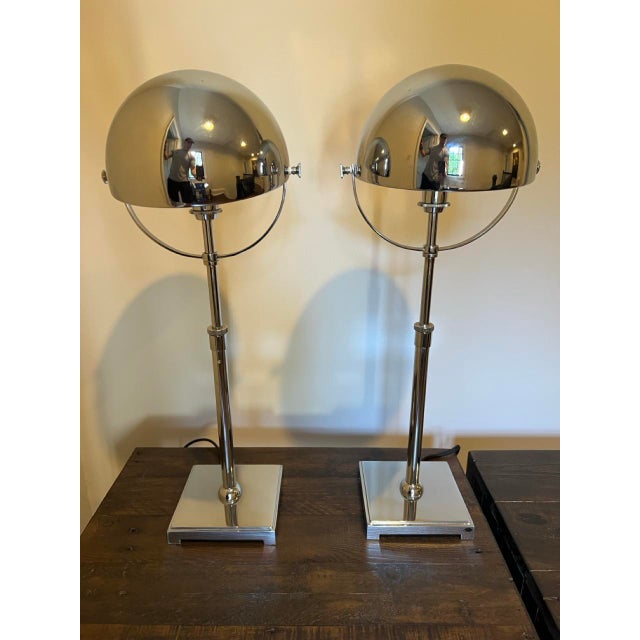 Mid-Century Modern Restoration Hardware Hemisphere Chrome Table Lamps - Set of 2 For Sale - Image 3 of 10
