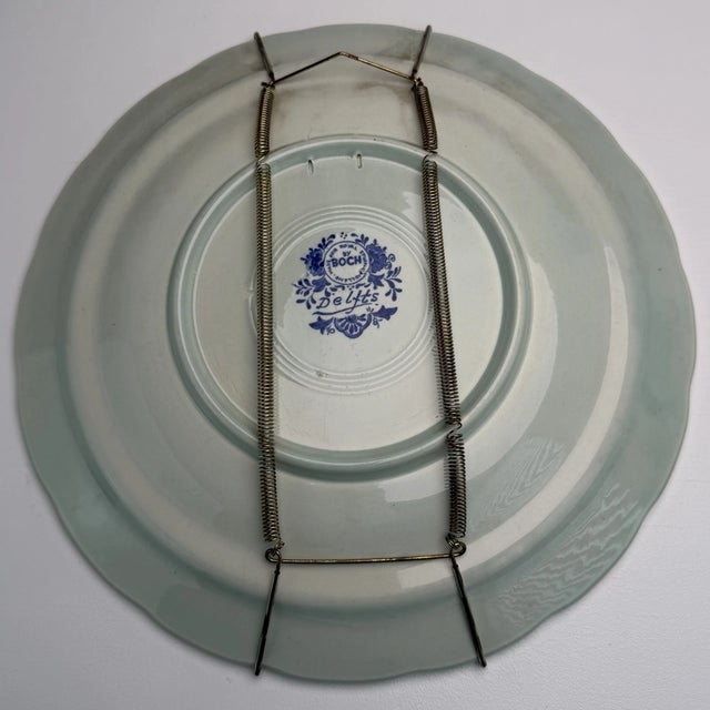 Delft Vintage Boch Belgium Delft Windmill Scene Wall Hanging 12” Charger Plate For Sale - Image 4 of 4