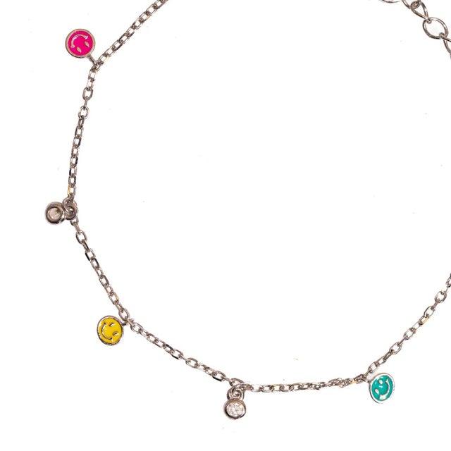 Contemporary Rainbow Smiley Face Sterling Silver & Diamond Bracelet For Sale - Image 3 of 6