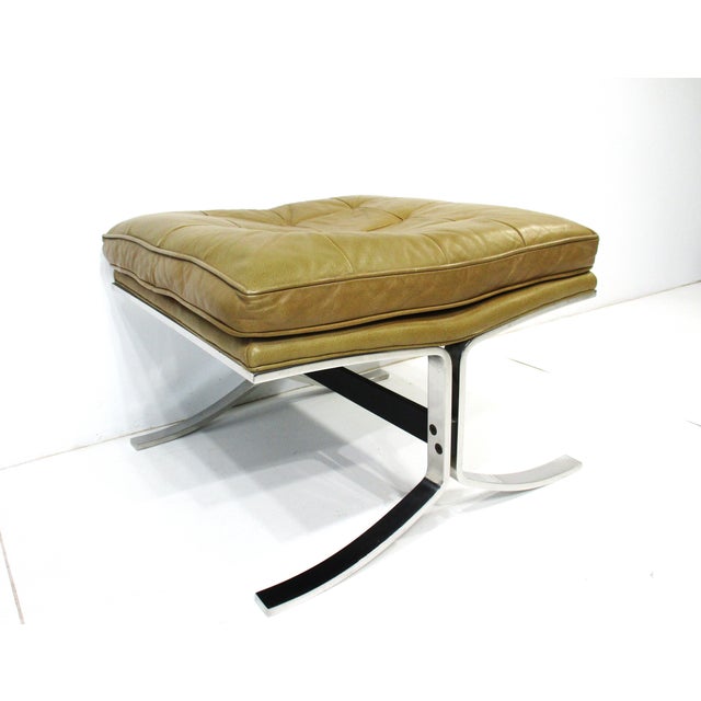 Barcelona Styled Leather Chrome Ottoman Stool For Sale - Image 10 of 10