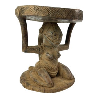 Early 20th Century Tabwa Figural Stool with Indigenous Repairs For Sale
