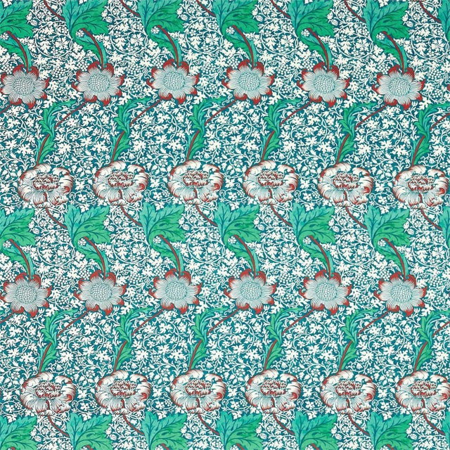 Morris & Co Kennet Fabric in Aqua/Pink For Sale