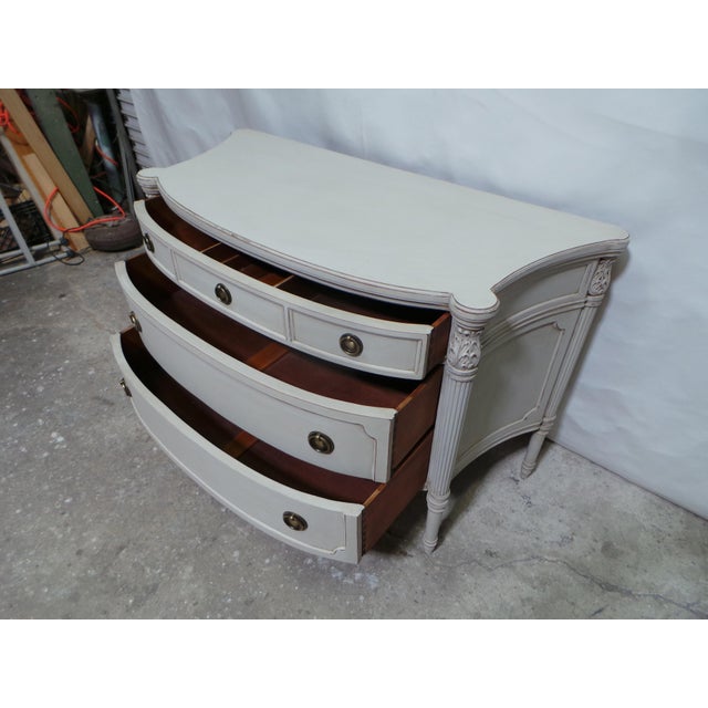 This is a very unique Gustavian style 3 drawer chest of drawers. its been restored and repainted with Milk Paints "Oyster...