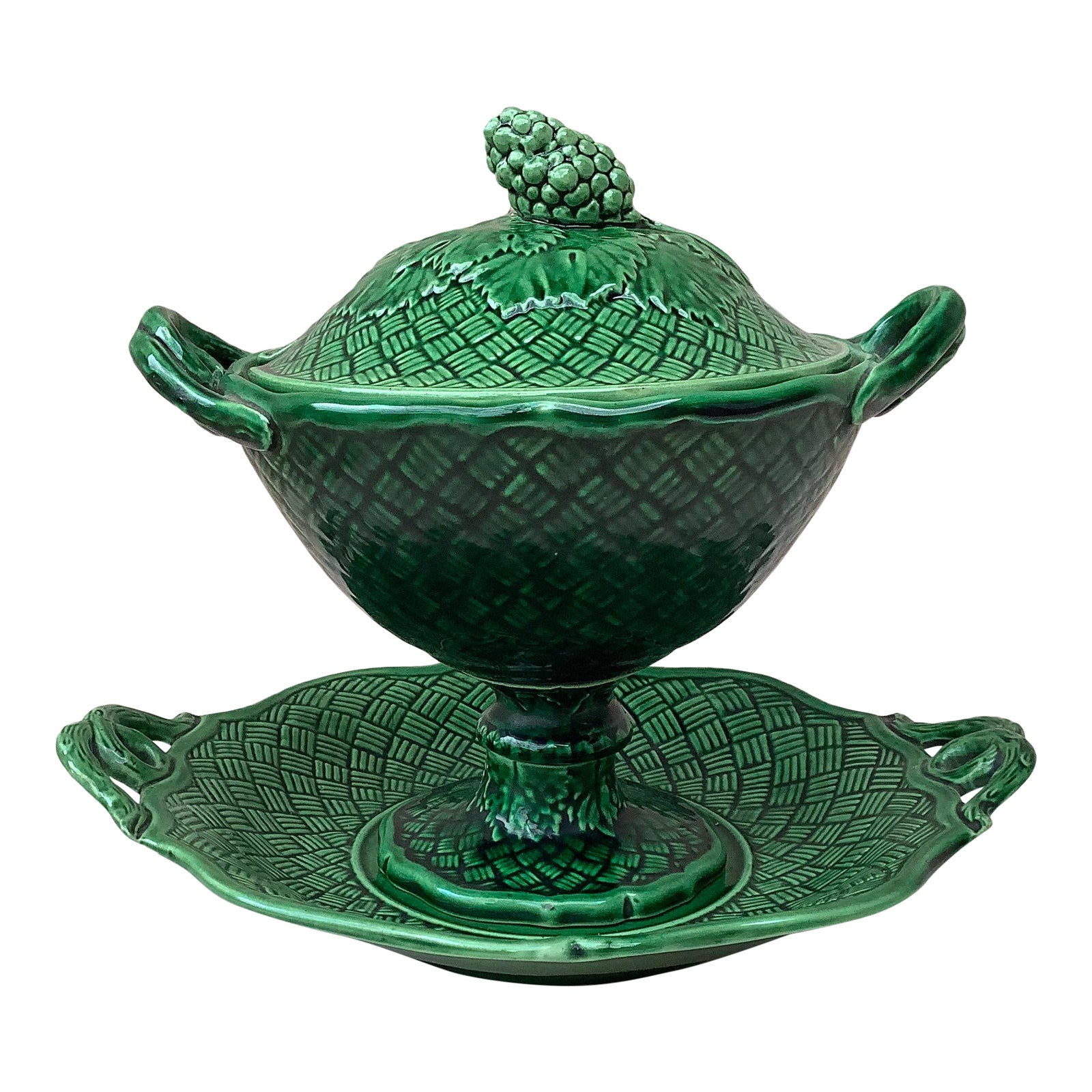 19th Century Majolica Green Tureen With Stand Bordeaux Chairish