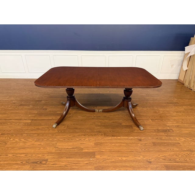 Traditional Banded Mahogany Dining Table by Leighton Hall - Showroom Sample For Sale - Image 13 of 18