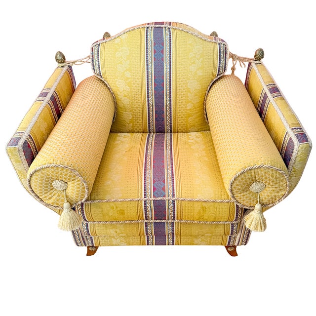 Traditional Late 20th Century Neoclassical Revival Italian Maximalist Grand Scale Armchair With Bolsters and Tassels For Sale - Image 3 of 14