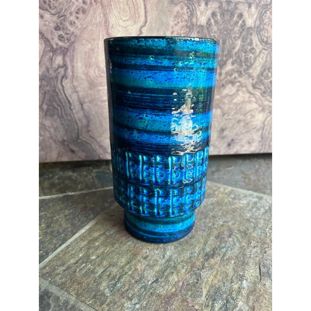 Blue Italian Bitossi Rimini Blue Ceramic Vase, 1960s, Designer Aldo Londi For Sale - Image 8 of 13