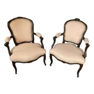 18th Century Pair of Louis XV Style Armchairs Fauteuil Antique Walnut For Sale