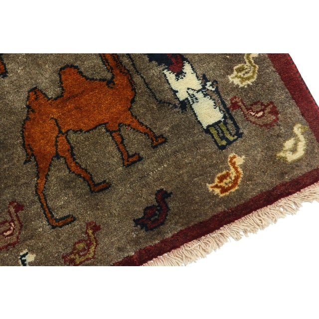 1950s 1950s Vintage Gabbeh Tribal Rug in Brown With Multicolor Pictorial Patterns For Sale - Image 5 of 8