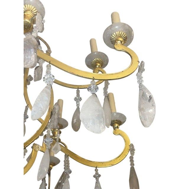 Metal Mid 20th Century Glamorous Italian 22k Gold Leaf & Rock Crystal Chandelier. 20th Century. For Sale - Image 7 of 10