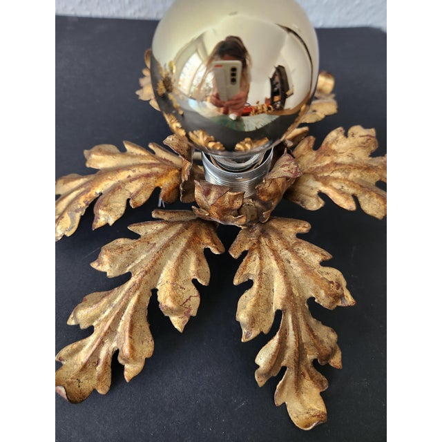 Hollywood Regency Florentine Flower-Shaped Gilt Flush Mount with Hand-Forged, Floral, Gilded with Gold Leaf in the style of Hans Kögl, Italy, 1960s For Sale - Image 16 of 18