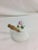 This in an adorable salt cellar with a very delicate floral decoration on top. Comes with wooden salt spoon. Marked Crown...