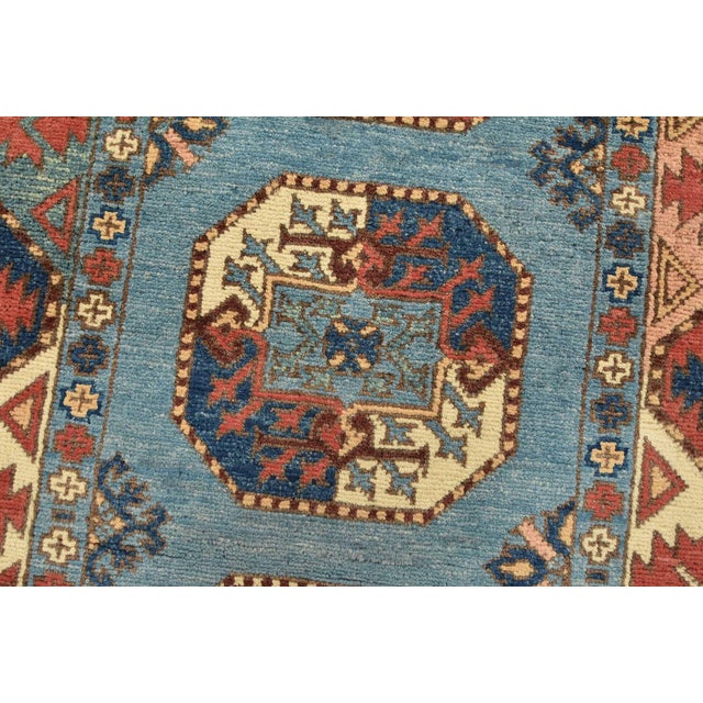 Kazak Runner 2’9” X 9’6” Blue Wool Tribal Hand-Knotted Oriental Rug For Sale - Image 4 of 12