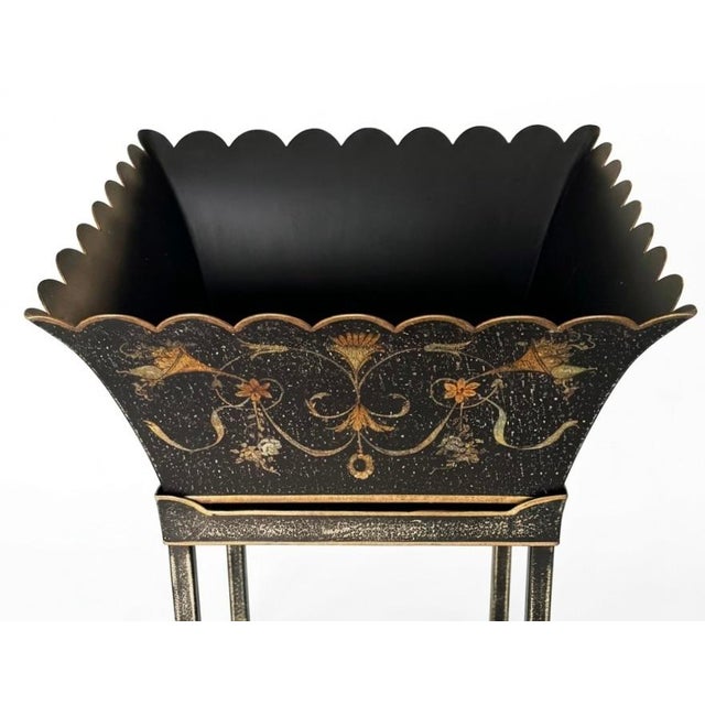 1990s Large Tole Cachepot Planter on Tall Stand For Sale - Image 5 of 9