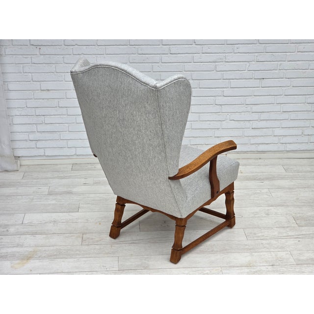 Danish High Back Armchair in Wool and Oak, 1950s For Sale - Image 11 of 18