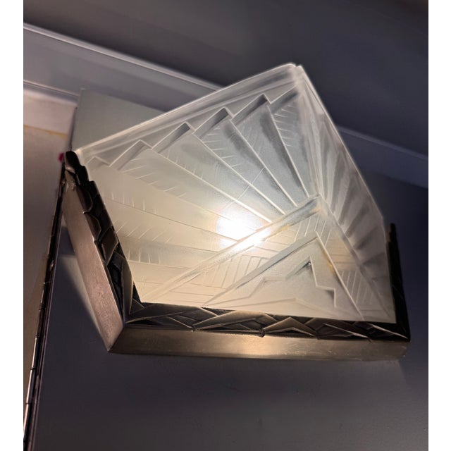 Art Deco Wall Lights in Pressed Glass and Nickel-Plated Bronze, Set of 2 For Sale - Image 10 of 18