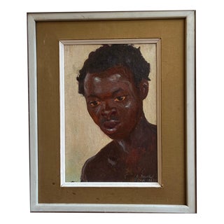 Alexandre Jacovleff, Portrait of a Young African Man, 1925, Oil Painting on Panel, Framed For Sale