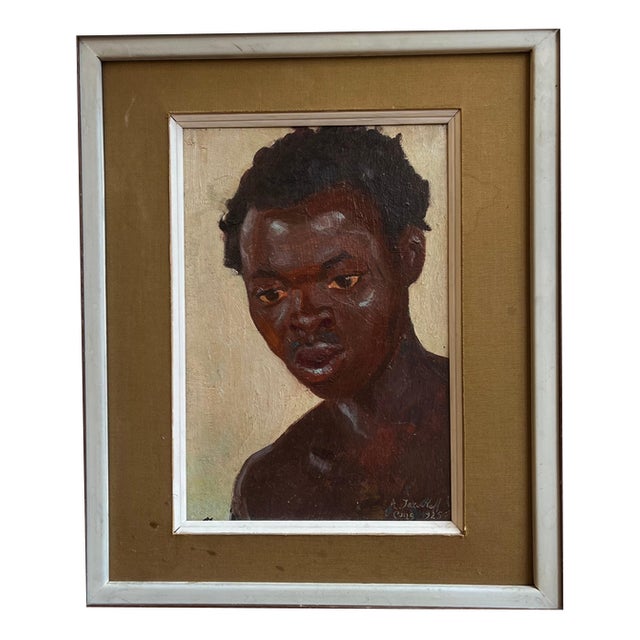 Alexandre Jacovleff, Portrait of a Young African Man, 1925, Oil Painting on Panel, Framed For Sale