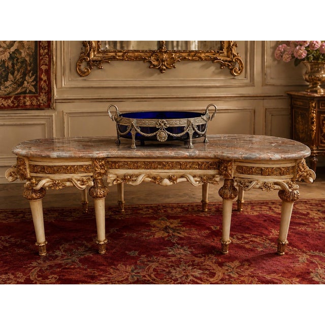 1980 French Artisan Louis XVI White Beech Marble Coffee Table For Sale - Image 10 of 12