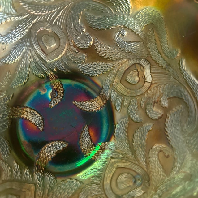 Offered here is a single, gorgeous iridescent cobalt blue Fenton Heart and Vine pattern, footed, ruffled or crimped bowl...