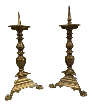 Italian Baroque Bronze Pricket Candlesticks - a Pair