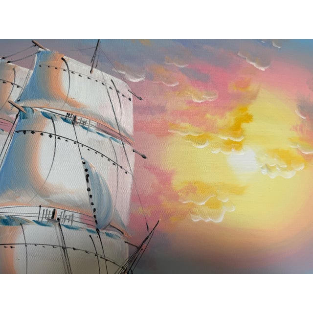 Paint Original Marine Oil Painting Tall Ship on Open Sea Nautical Seascape Gold Frame For Sale - Image 7 of 11
