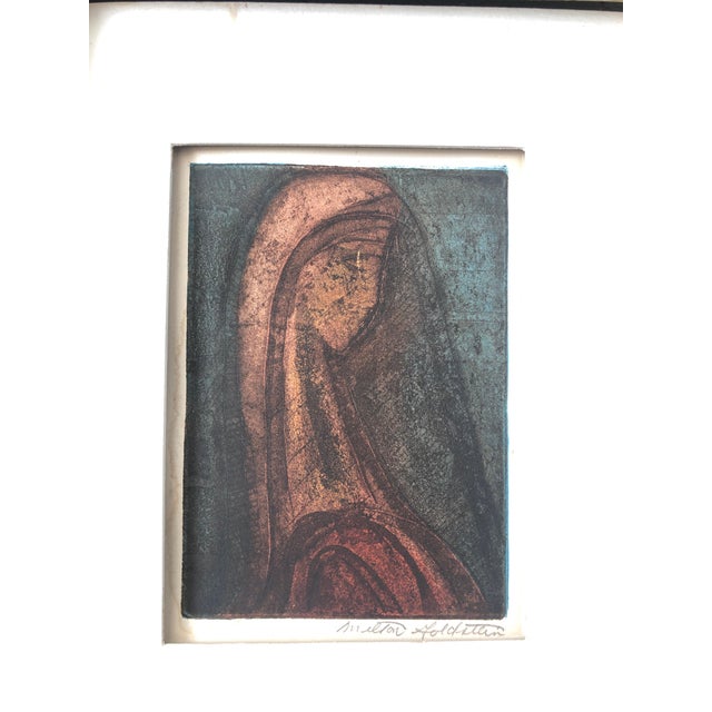 Milton Goldstein, Profile of a Young Woman, Signed Aquatint Etching Print on Paper Jewish Artist For Sale - Image 10 of 10