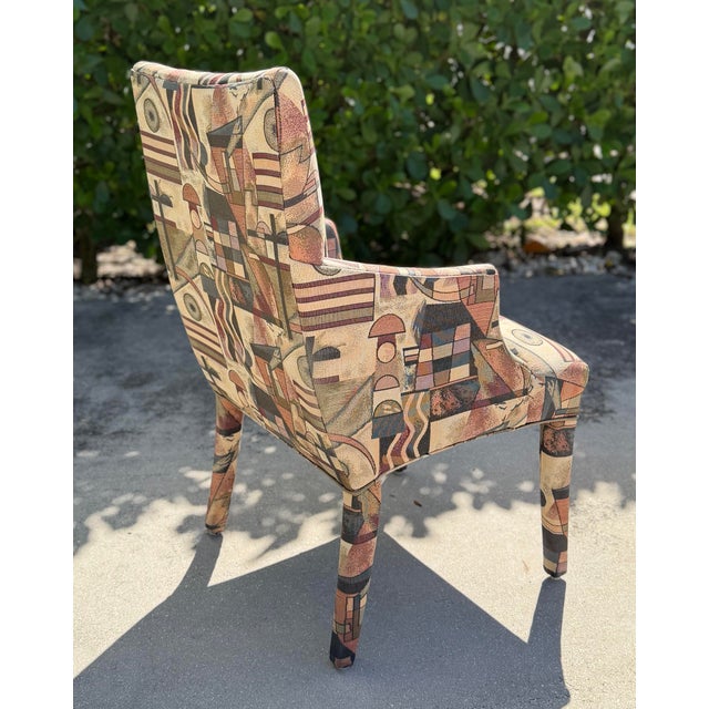 Postmodern Vintage Postmodern Parsons Armchairs With Memphis-Style Geometric Upholstery, Pair For Sale - Image 3 of 12