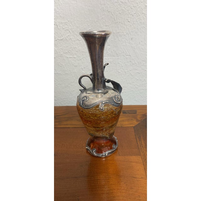 Vintage King Salomon Silver Overlay Art Glass Bud Vase – Made in Israel, 7” For Sale - Image 4 of 6