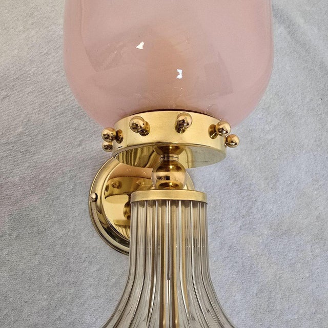 Pink 1990s Pair of Pink and Beige Murano Glass Sconces For Sale - Image 8 of 12