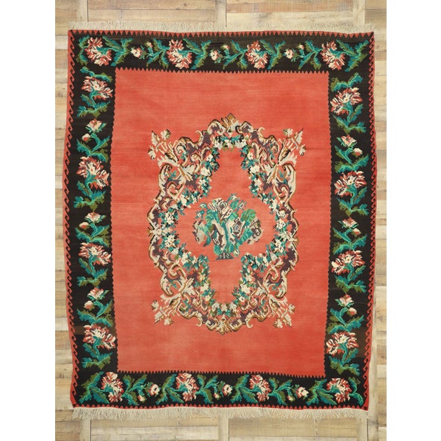 Red Vintage Turkish Rose Kilim Rug - 09'00 x 10'11 For Sale - Image 8 of 9