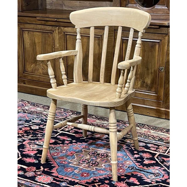 Beige Vintage English Beechwood Armchair, 1980s For Sale - Image 8 of 9