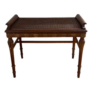 Vintage French Provincial Louis XVI Style Bench With Caned Seat For Sale