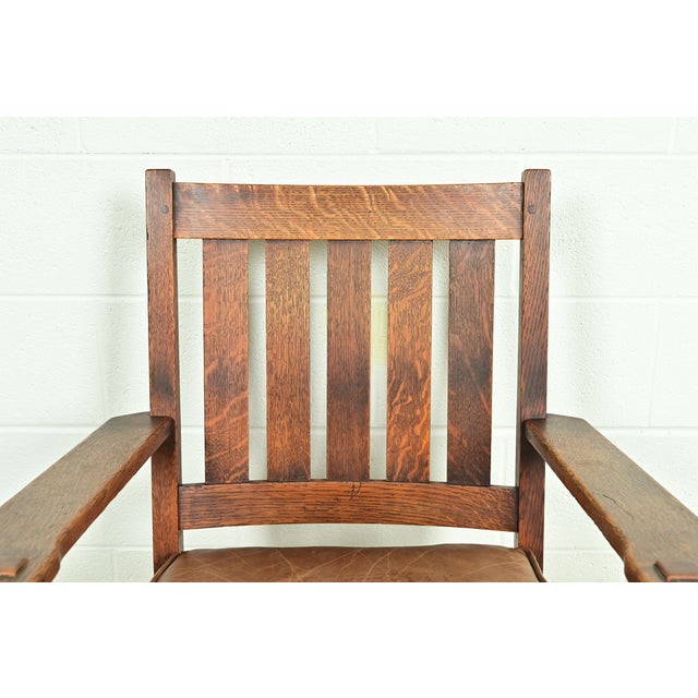 Early 20th Century Stickley Brothers Antique Mission Oak Arts & Crafts Rocking Chair, Circa 1910 For Sale - Image 5 of 13