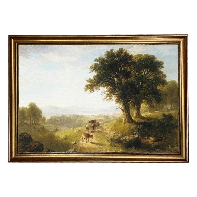 River Scene Landscape Contemporary Reproduction Print on Canvas After Asher Durand, Framed 23.5 X 33.5 For Sale - Image 4 of 4