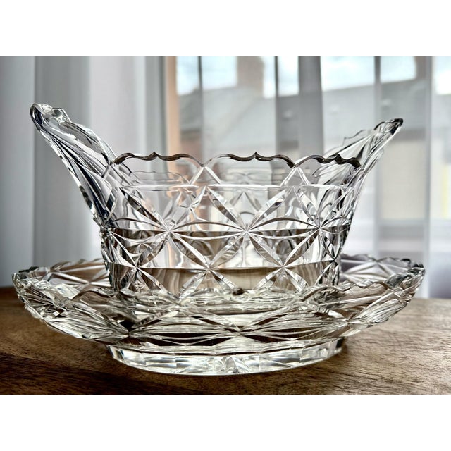 Georgian Irish Cut-Glass Bowls with Original Underplates, 1800s, Set of 3 For Sale - Image 9 of 12