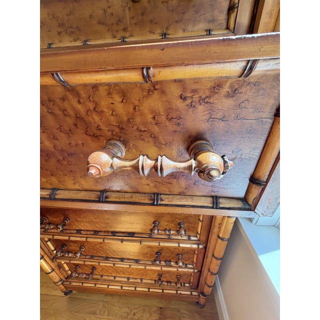 Antique Bird’s-Eye Maple Faux Bamboo Six Drawer Chest of Drawers For Sale - Image 10 of 18