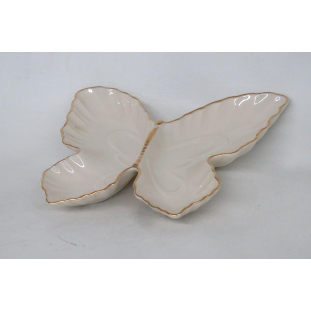 Mid-Century Modern Lenox China Butterfly Shaped Server Divided Tray Ivory With 24k Gold Trim 4915b For Sale - Image 3 of 12