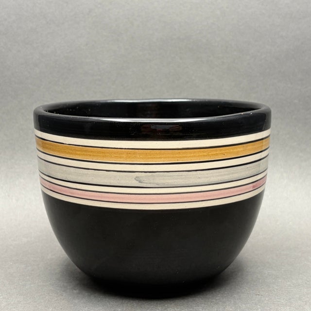 • West German mid-century ceramic planter pot with hand-painted horizontal stripe design. • Made in West Germany, circa...