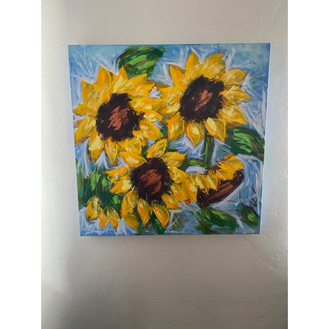 1990s Contemporary Bold Sunflower Painting For Sale - Image 4 of 8