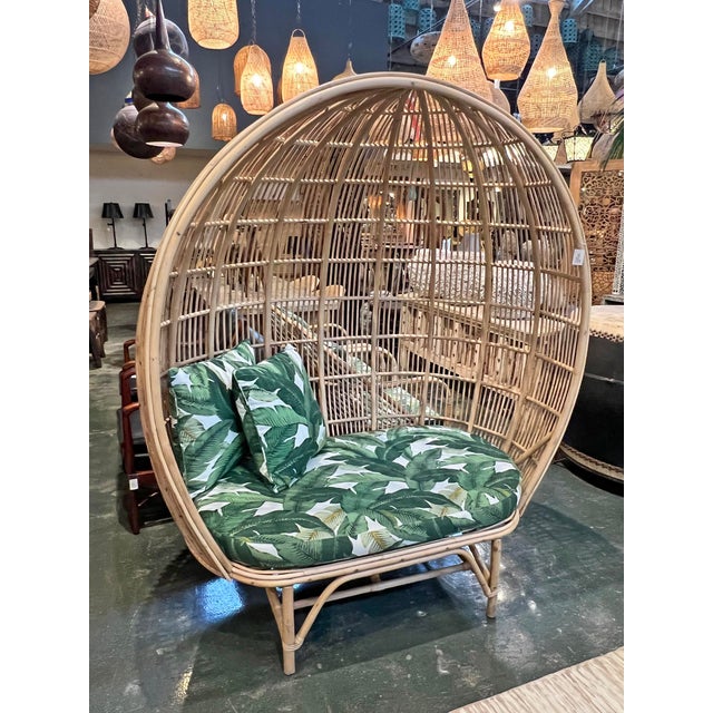 Beautiful hand crafted bamboo and rattan shell canopy bench. Great for use indoors or out (if used outdoors, under covered...