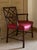 English Georgian Chinese Chippendale style mahogany cockpen armchair upholstered with red vegan leather curved saddle...